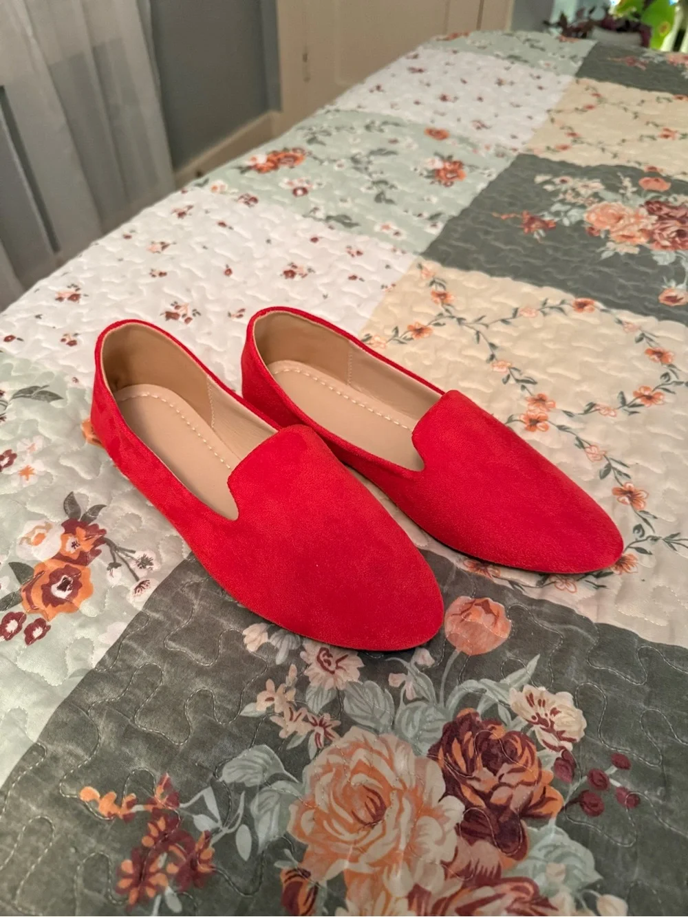 Women's Red Suede Slip-On Loafers